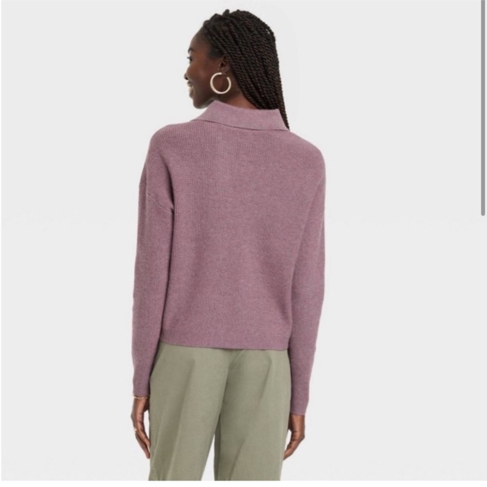 A New Day Collared V-Neck Polo Ribbed Pullover Sweater Size Small Purple Mauve - Picture 3 of 12